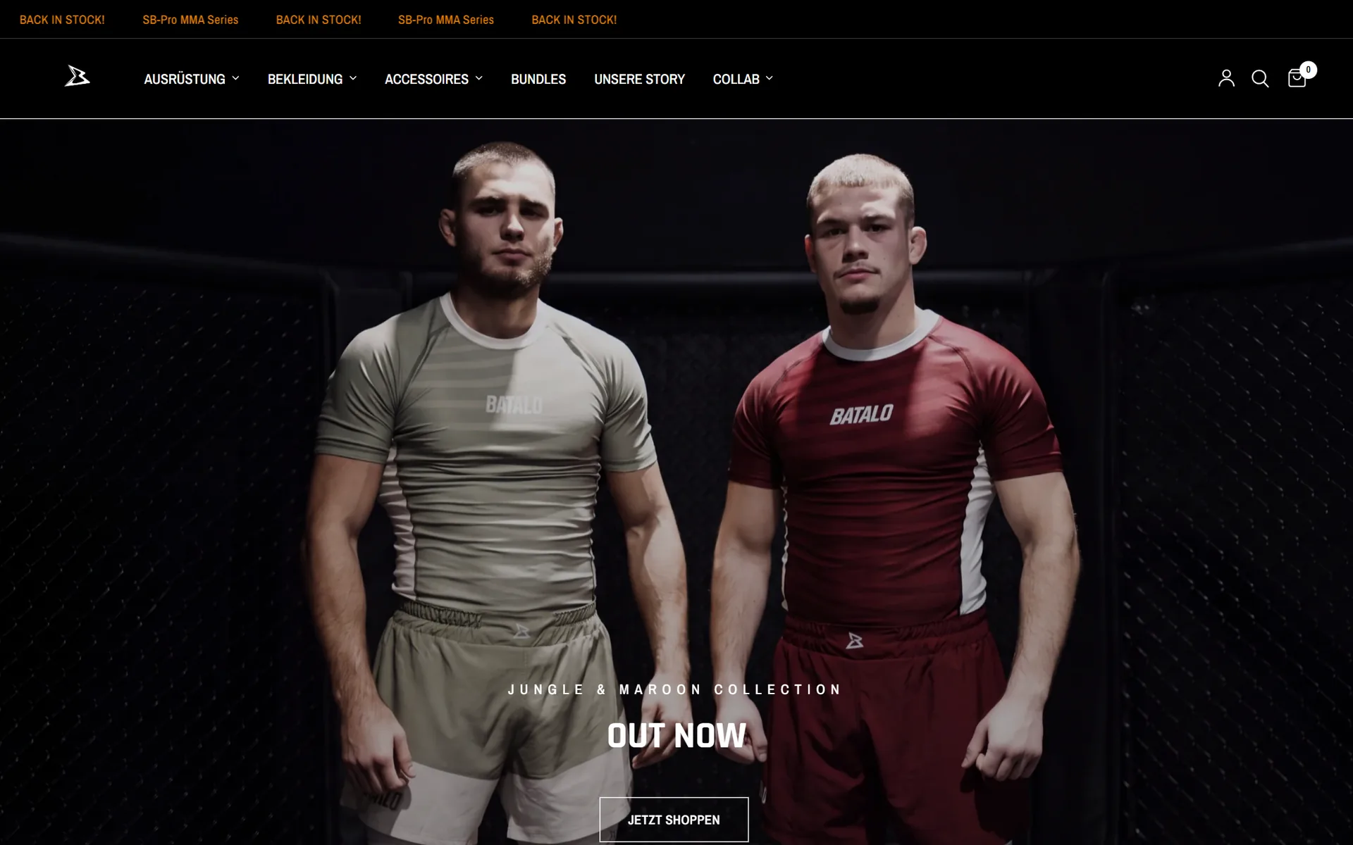 Website von Batalo Fightwear, Startseite