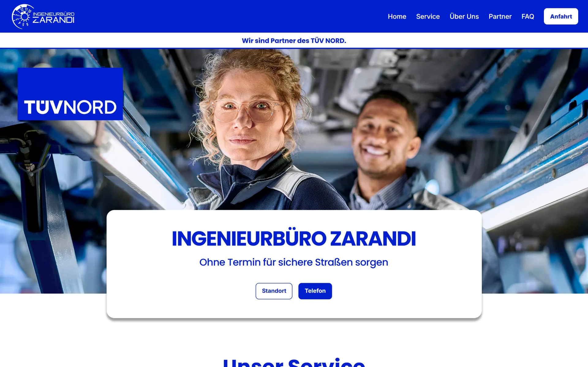 Website von Ingenieurbüro Zarandi, Startseite