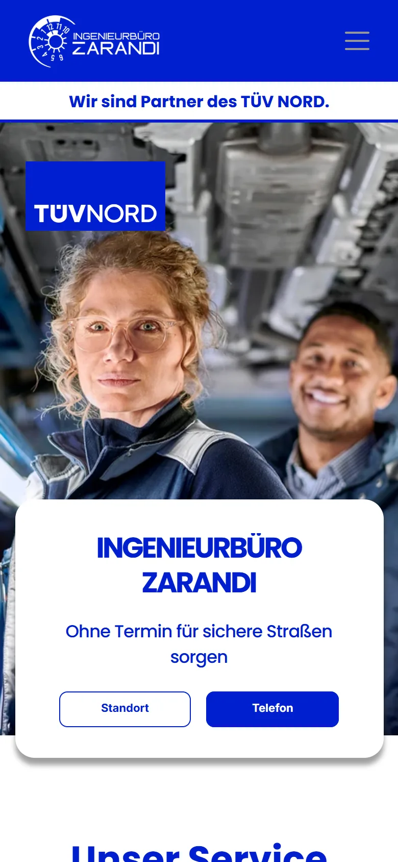 Website von Ingenieurbüro Zarandi, Handy-Ansicht