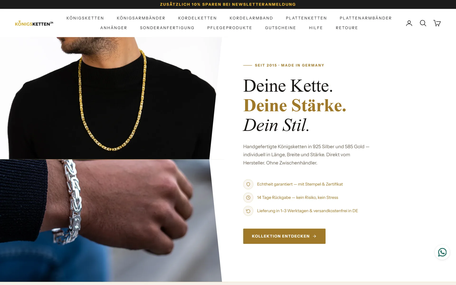 Website von Königsketten24, Startseite