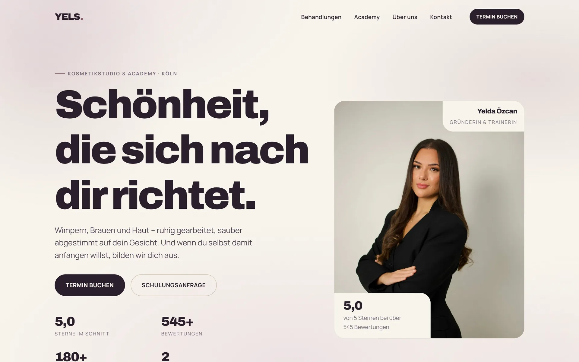 Website von Yels Cosmetics, Startseite