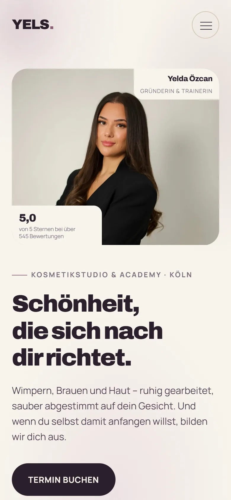Website von Yels Cosmetics, Handy-Ansicht